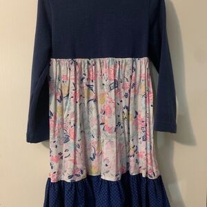 Blue and Pink Ruffled Tiered Casual Dress with Raglan Sleeves